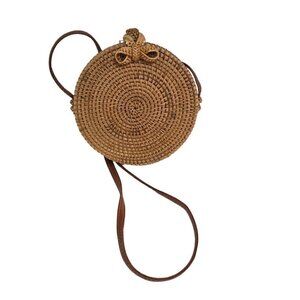D'Margeaux Handwoven Round Wicker Crossbody Canteen Bag